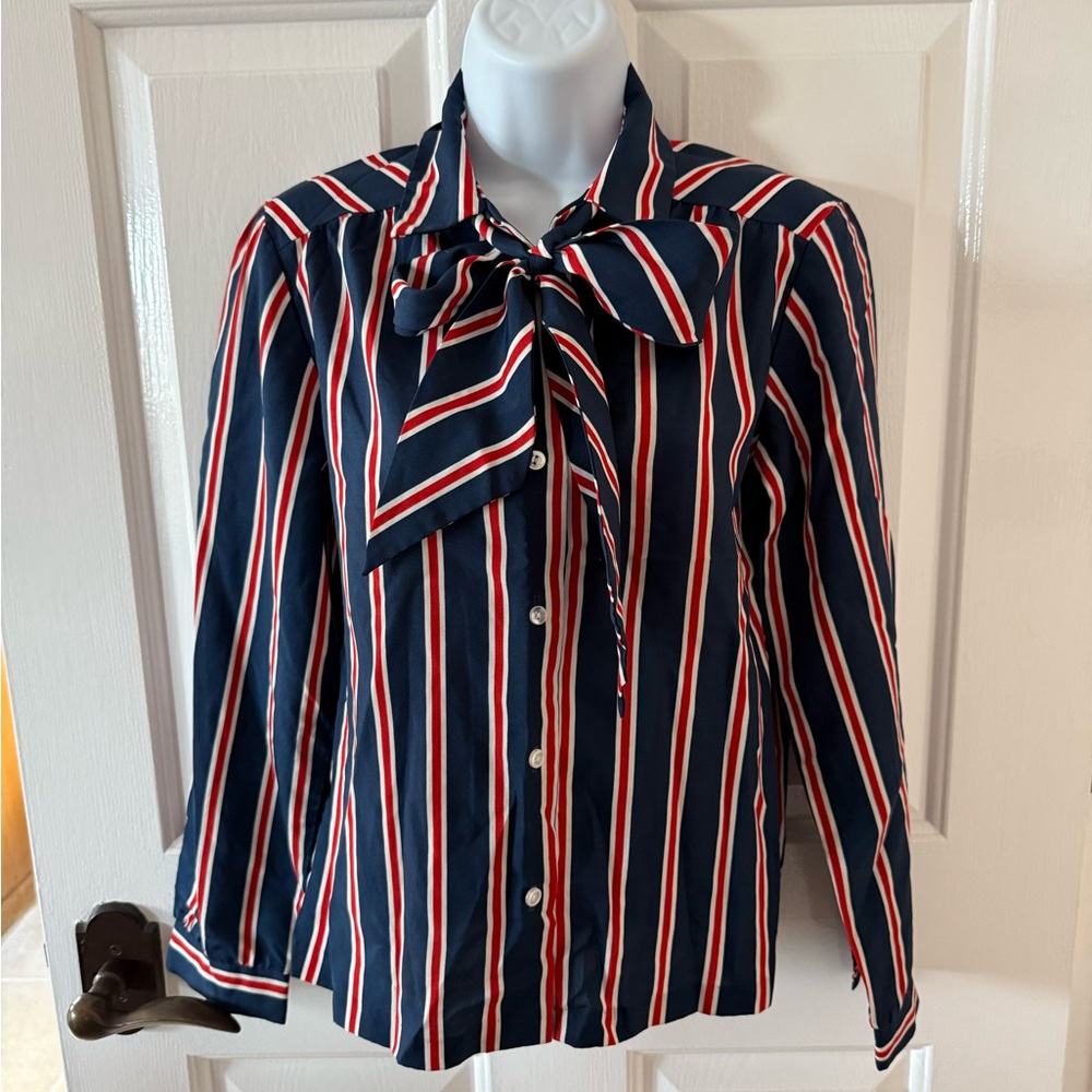 Katos brand vintage blouse made in USA S 100% polyester red, white and blue